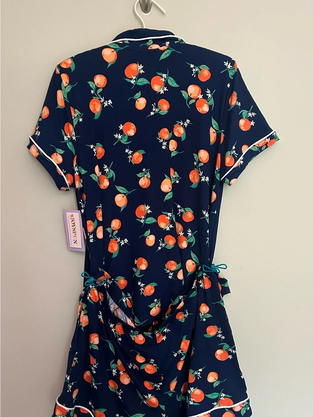 NWT Joyspun Navy Orange Print Short Sleeve Pajama Set , size Med - Picture 2 of 4